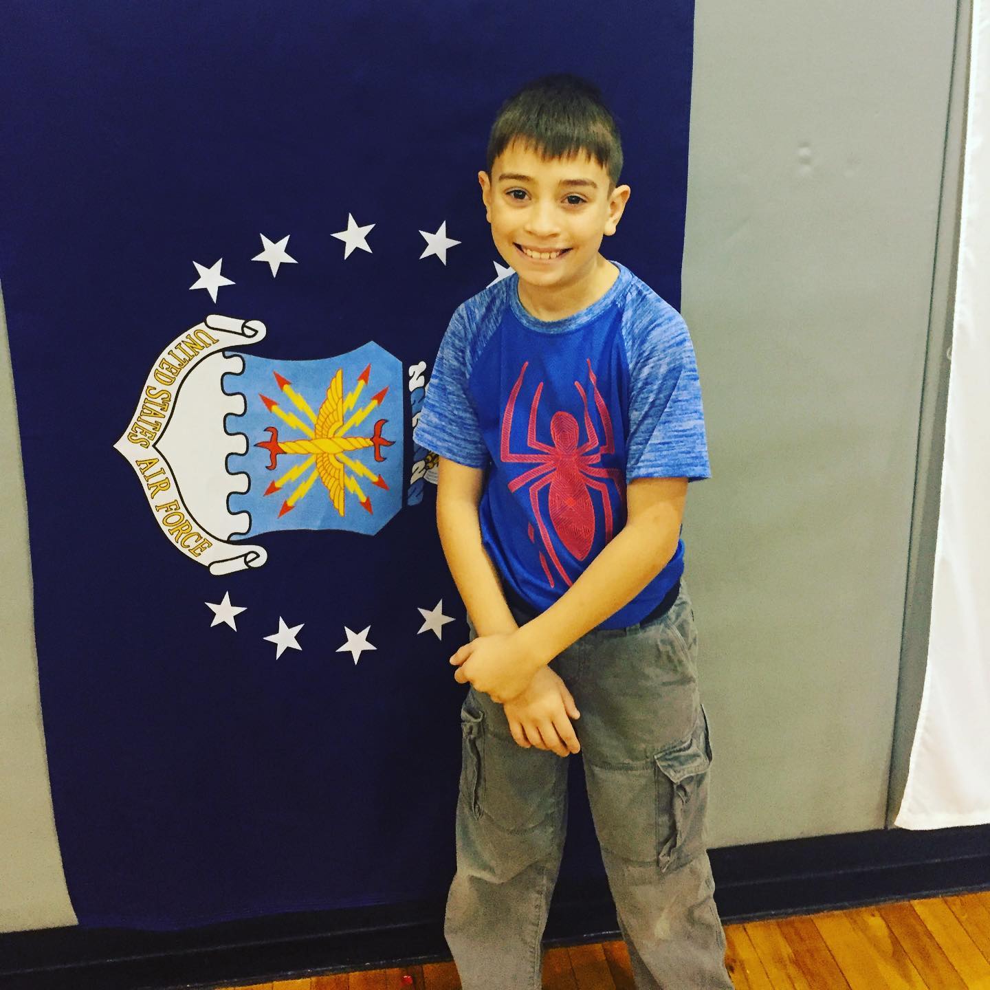 Happy Veterans Day- thanks to all who have served and are serving. This guy is proud of his Grandpa’s service for the Air Force- as he stands next to the flag at his school’s Veterans Day program.